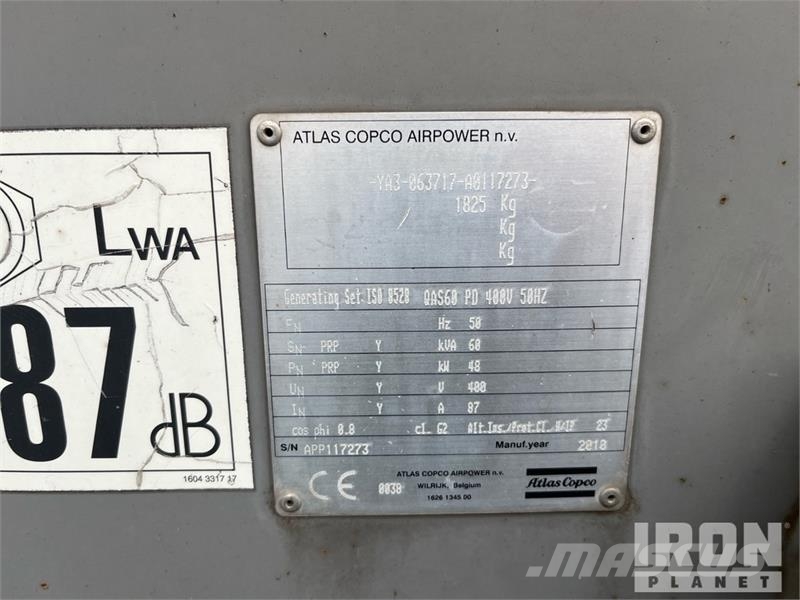 Atlas Copco QAS 60 PD 60 kVA Mobile Generator Set Naftové generátory