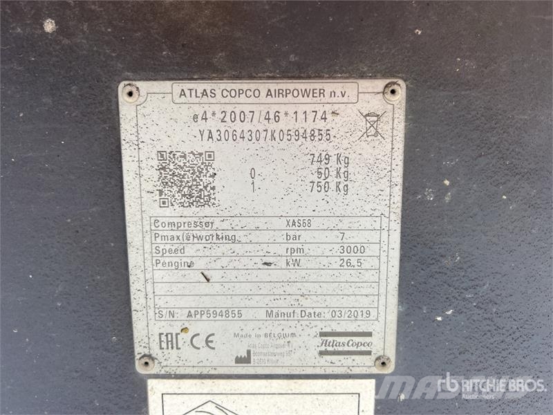 Atlas Copco XAS58 Compresseur A Air 1 Essieu Air Compressor Воздушные компрессоры
