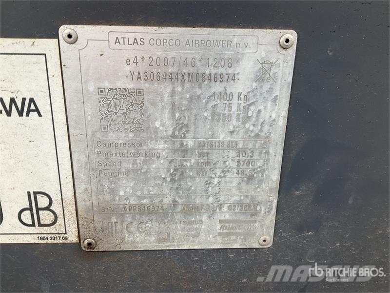 Atlas Copco XATS138 Mobile Air Compressor (Inoperable) Kompresori