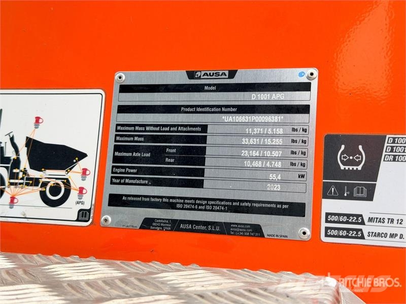 Ausa D1001APG 10.1 t 4x4 Swivel Dumper (Unused) Mini tombereau