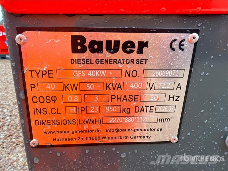 Bauer Generatoren GFS-40KW 50 kVA Skid-Mounted Generator Dizel generatori