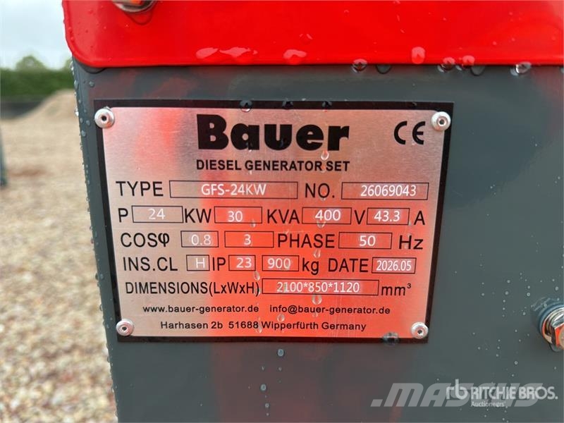 Bauer Generatoren GFS-24KW 30 kVA Skid-Mounted Generator 디젤 발전기