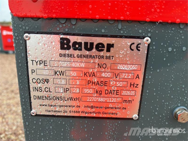 Bauer Generatoren GFS-40KW 50 kVA Skid-Mounted Generator 디젤 발전기
