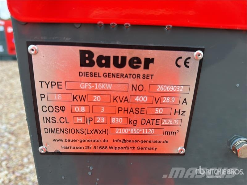Bauer Generatoren GFS-16KW 20 kVA Skid-Mounted Generator 디젤 발전기