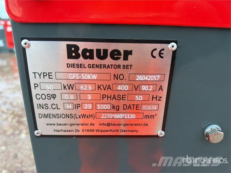 Bauer Generatoren GFS-50KW 62.5 kVA Skid-Mounted Generat Дизельные генераторы
