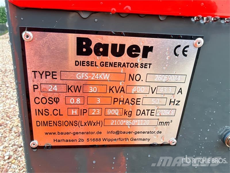 Bauer Generatoren GFS-24KW 30 kVA Skid-Mounted Generator 디젤 발전기