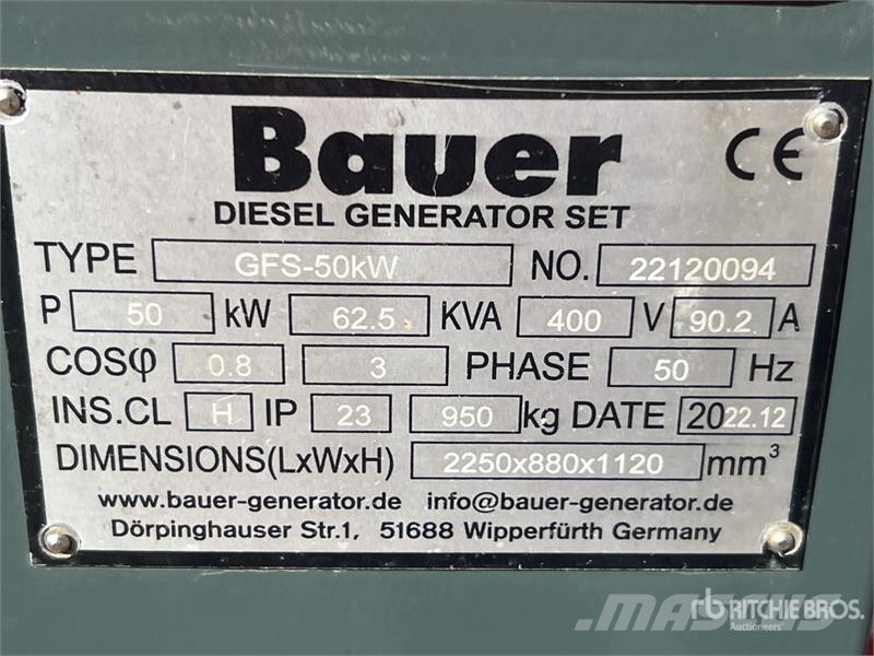Bauer GF3-50KvA 50 kW Groupe Electrogene Generator Set Diiselgeneraatorid