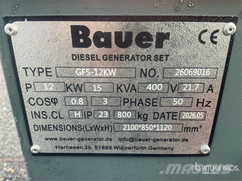 Bauer GFS-12 ATS 15 kVA Generator Set (Unused) Diesel Generatoren