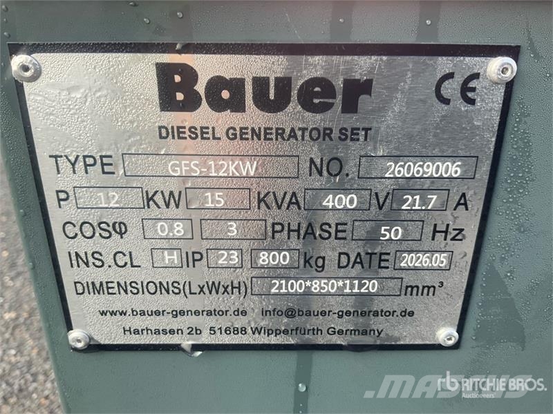 Bauer GFS-12 ATS 15 kVA Generator Set (Unused) Diesel Generatoren