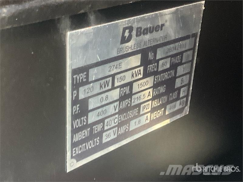 Bauer GFS-120 ATS 150 kVA Generator Set (Unused) Dīzeļģeneratori