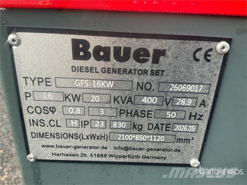 Bauer GFS-16 ATS 20 kVA Generator Set (Unused) Diesel Generatoren