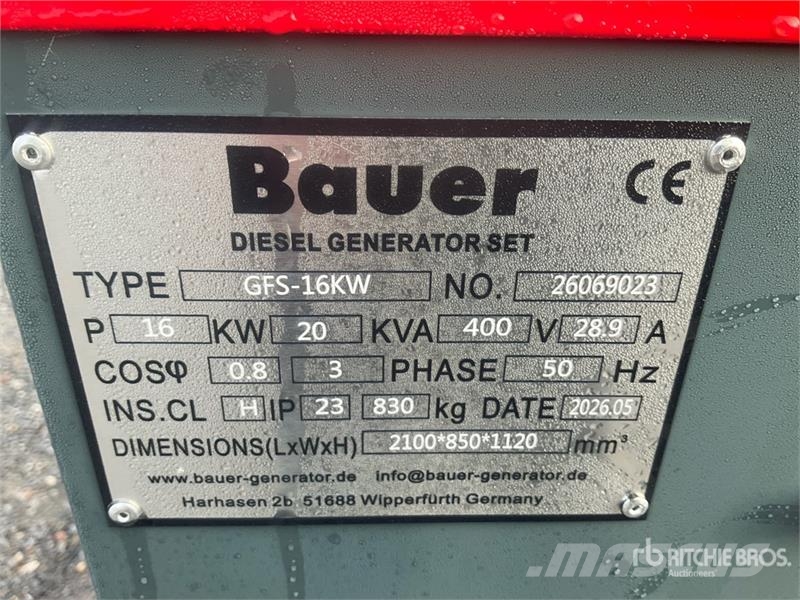 Bauer GFS-16 ATS 20 kVA Generator Set (Unused) Diesel Generatoren