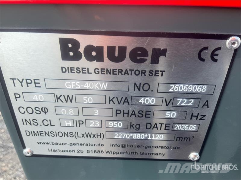 Bauer GFS-40 ATS 50 kVA Generator Set (Unused) Diesel Generatoren