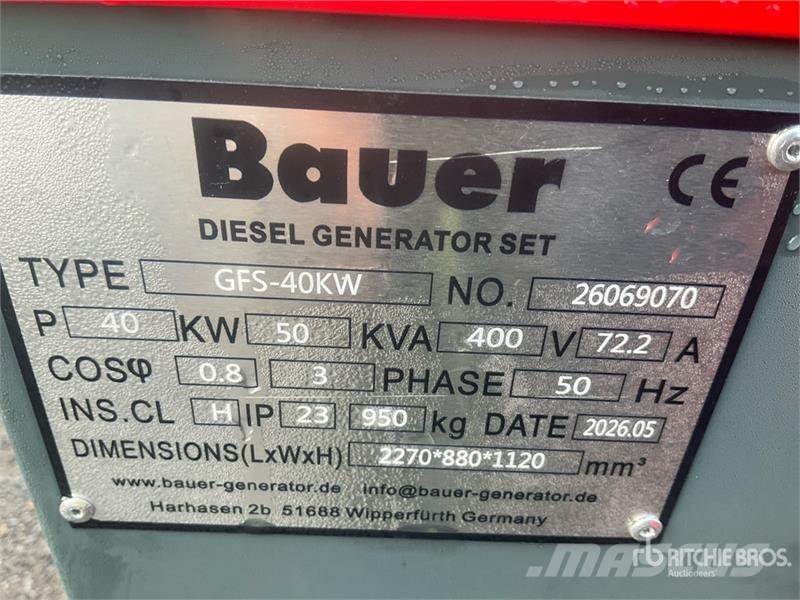 Bauer GFS-40 ATS 50 kVA Generator Set (Unused) Diesel Generatoren