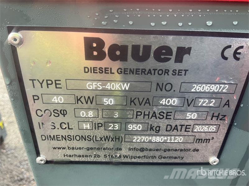 Bauer GFS-40 ATS 50 kVA Generator Set (Unused) Diesel Generatoren