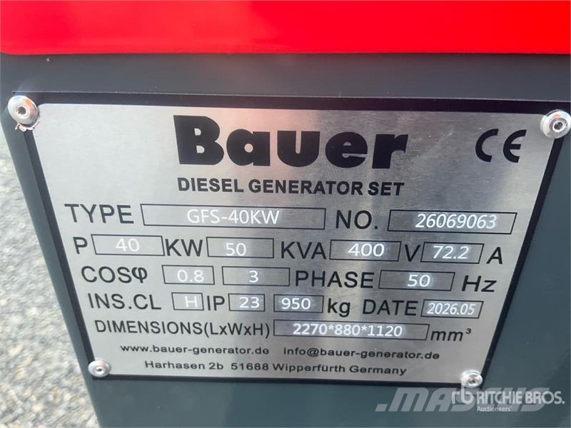 Bauer GFS-40 ATS 50 kVA Generator Set (Unused) Diesel Generatoren
