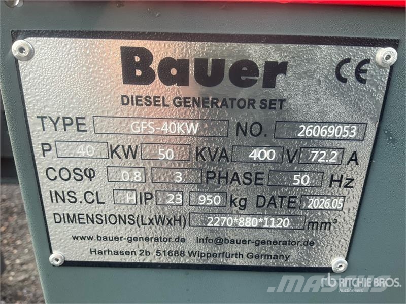 Bauer GFS-40 ATS 50 kVA Generator Set (Unused) Diesel Generatoren