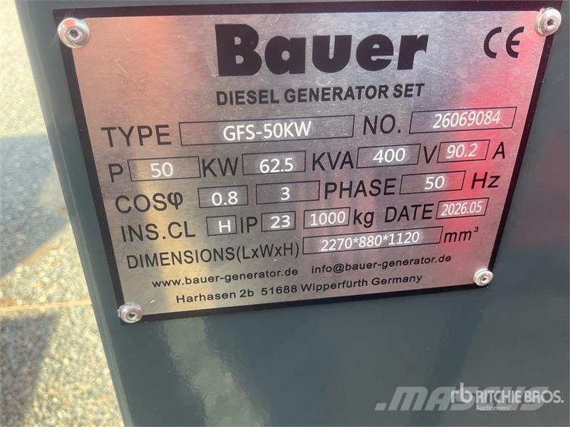 Bauer GFS 50 ATS 62.5 kVA Generator Set (Unused) Dīzeļģeneratori