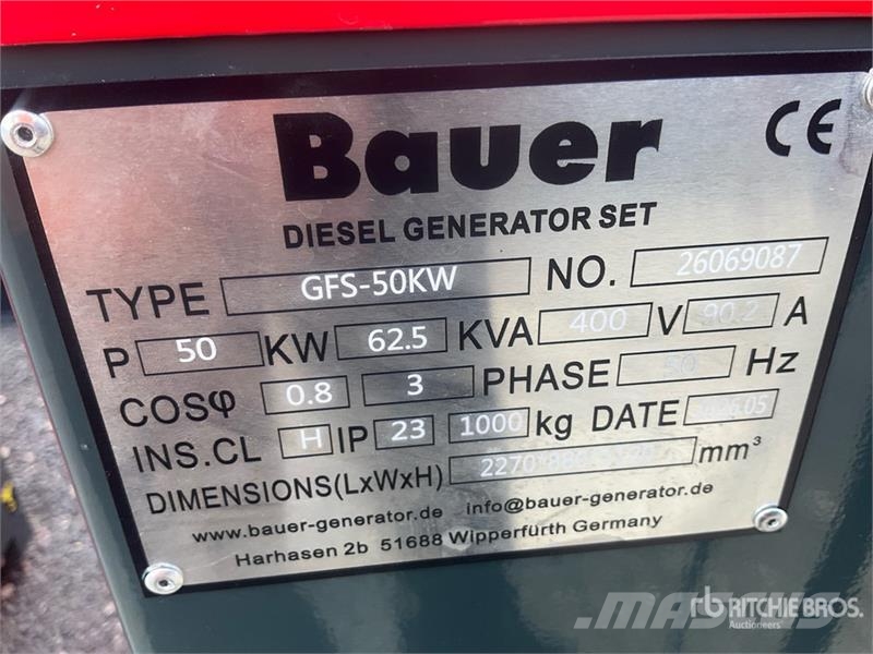 Bauer GFS 50 ATS 62.5 kVA Generator Set (Unused) Diesel Generatoren