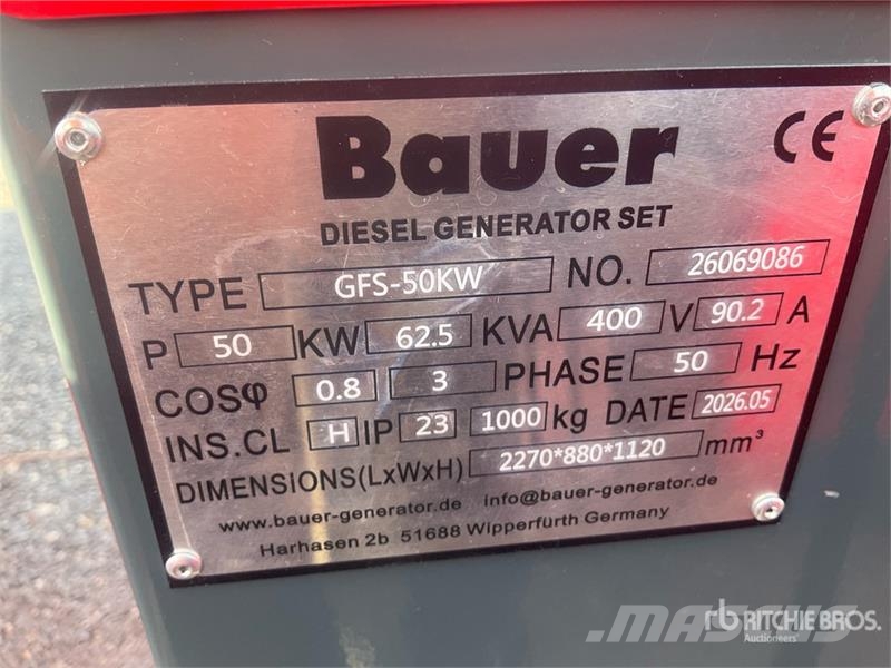 Bauer GFS 50 ATS 62.5 kVA Generator Set (Unused) Dīzeļģeneratori