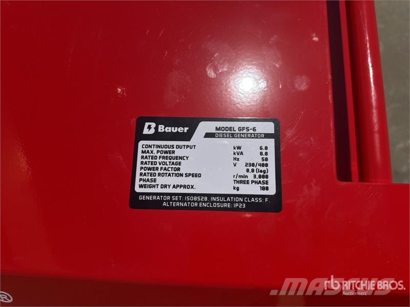 Bauer GFS-6 8 kVA Groupe Electrogene (Non Utilise) Gener Générateurs diesel