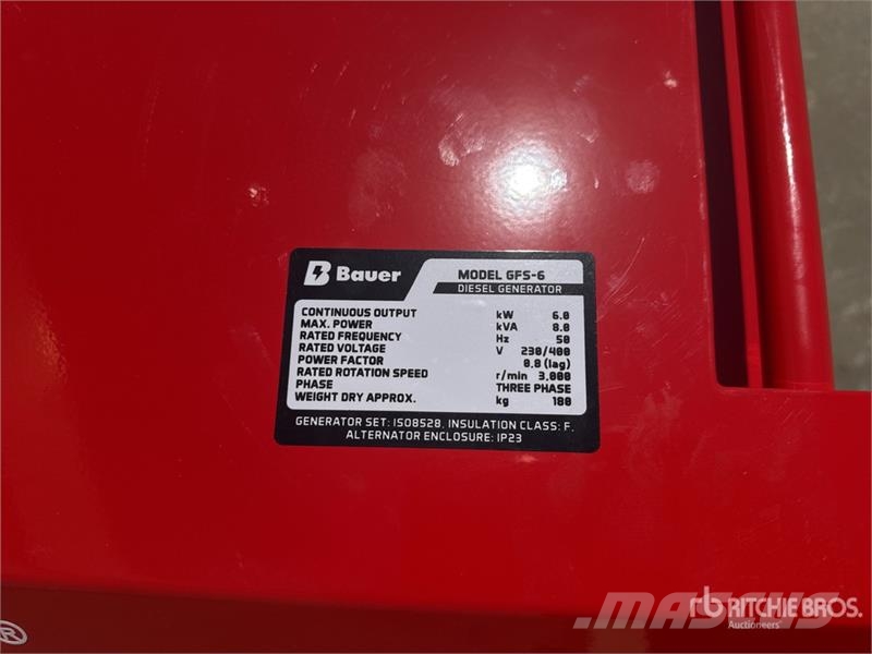 Bauer GFS-6 8 kVA Groupe Electrogene (Non Utilise) Gener Générateurs diesel