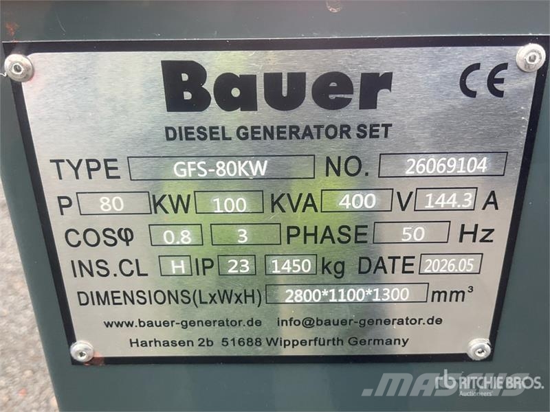 Bauer GFS 80 ATS 100 kVA Generator Set Dieselgeneraattorit