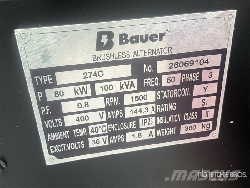 Bauer GFS 80 ATS 100 kVA Generator Set Dieselgeneraattorit