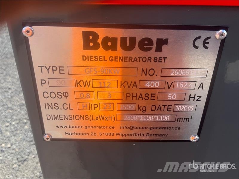 Bauer GFS-90 ATS 112 kVA Generator Set (Unused) Dīzeļģeneratori