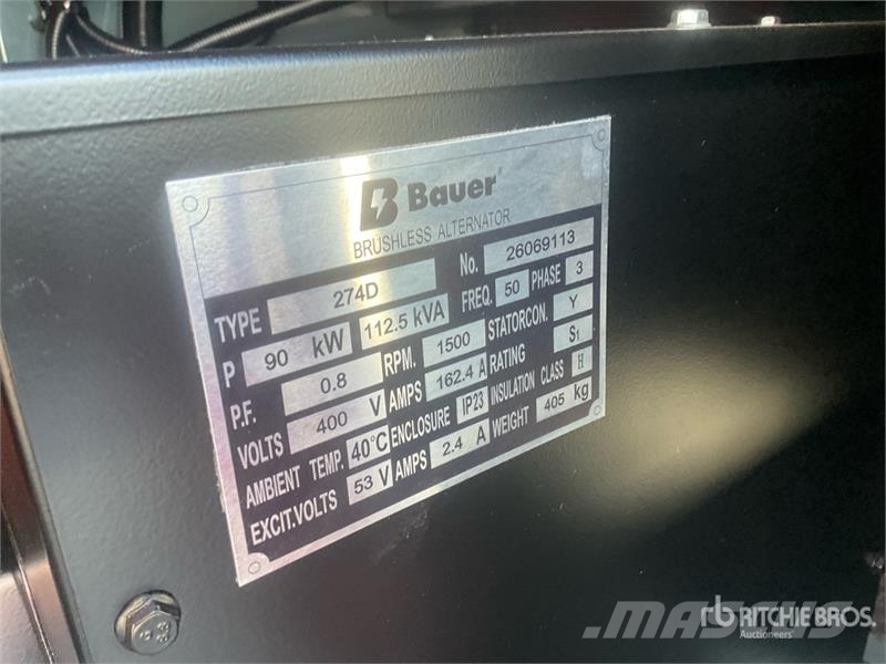 Bauer GFS-90 ATS 112 kVA Generator Set (Unused) Dīzeļģeneratori