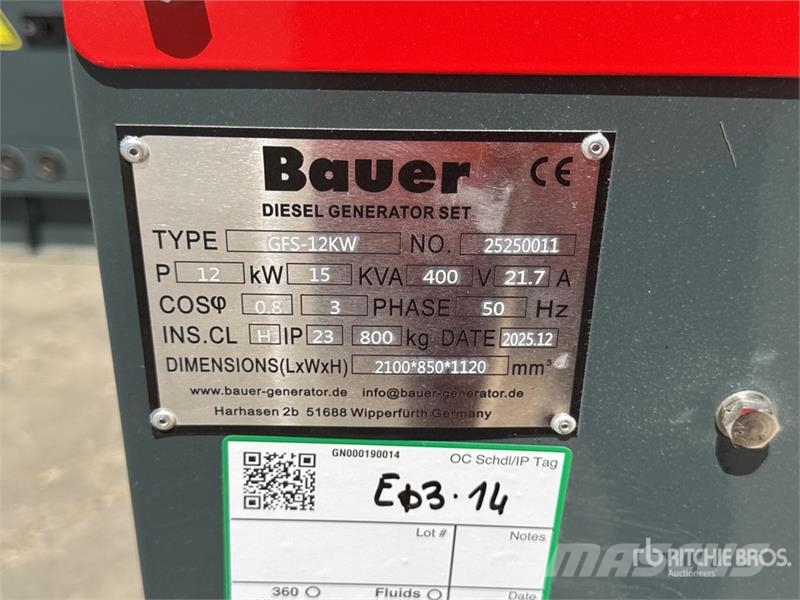 Bauer GFS12KW Groupe Electrogene (Non Utilise) 12 kW/15  Autres générateurs