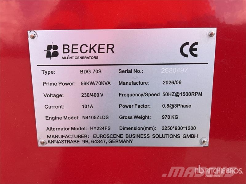 Becker BDG-70S 56KW/70KVA Generator Set (Unused) مولدات ديزل