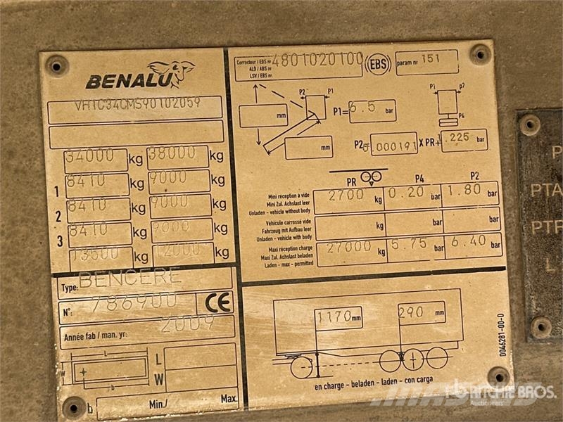 Benalu C34CMS01 Semi-Remorque Benne 3 Essieux End Dump Tr Remorque benne