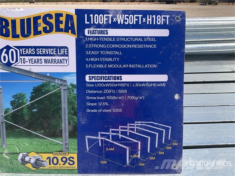 BLUESEA L100FT x W50 FTx H18FT Steel Frame Only St Stålramsbyggnader