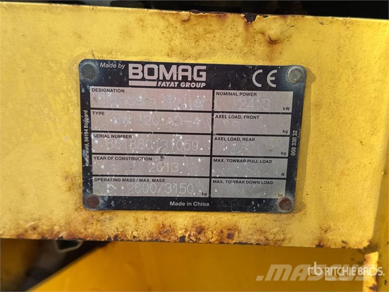 Bomag BW 120 AD-4 Compacteur Vibrant Tandem Double Drum Rouleaux tandem