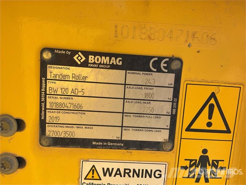 Bomag BW 120 AD-5 Compacteur Vibrant Tandem Double Drum Rouleaux tandem