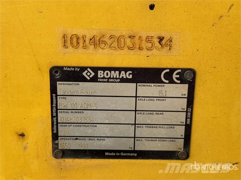Bomag BW100ADM-5 Compacteur Vibrant Tandem Double Drum R Porinių būgnų volai