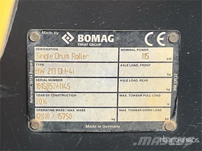 Bomag BW213DH-4i Smooth Drum Compactor 振動ローラ