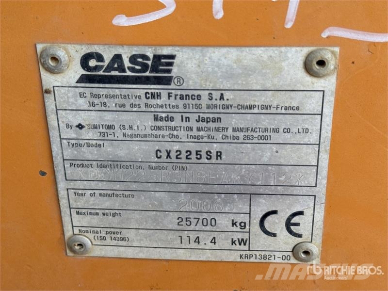 CASE CX225 SR Pelle Sur Chenilles Tracked Excavator Bageri gusjeničari