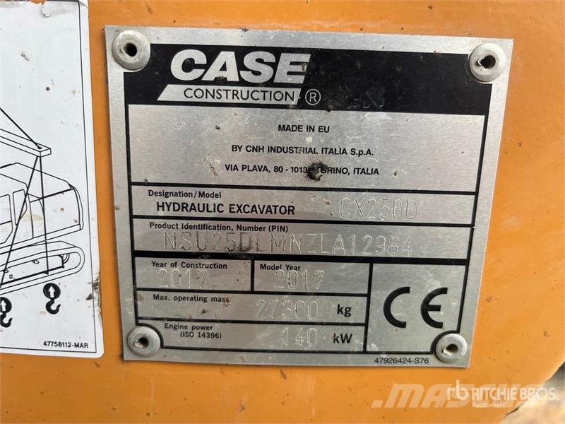 CASE CX250D Tracked Excavator Kāpurķēžu ekskavatori