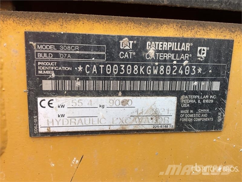 CAT 308 CR Tracked Excavator Kāpurķēžu ekskavatori
