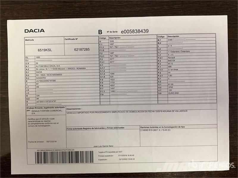 Dacia Sandero Automobile Voiture