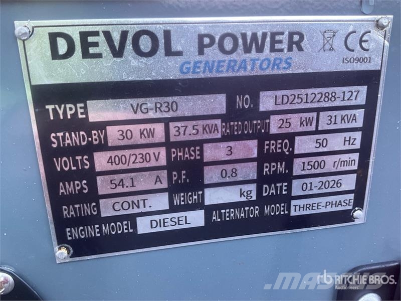 Devol VG-R30 37.5 kVA 30KW Diesel Generator Set Dieselgeneraattorit