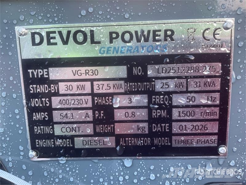 Devol VG-R30 37.5 kVA 30KW Diesel Generator Set Naftové generátory