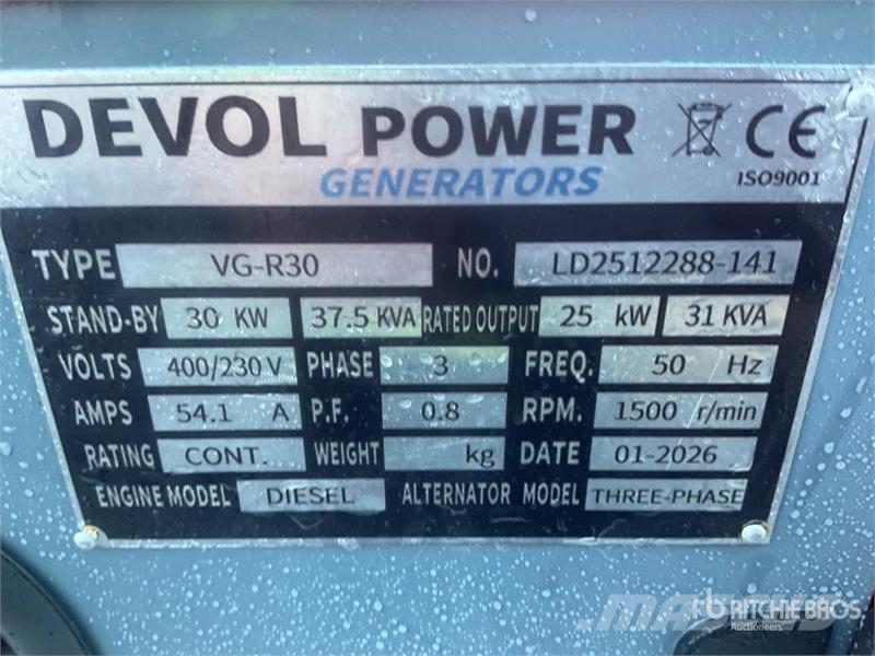 Devol VG-R30 Diesel 30KW Generator Set Naftové generátory