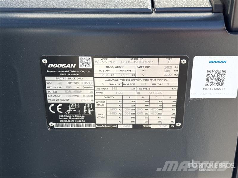 Doosan B20X-7 Plus 2000 kg Chariot Elevateur Electric For Electric forklifts