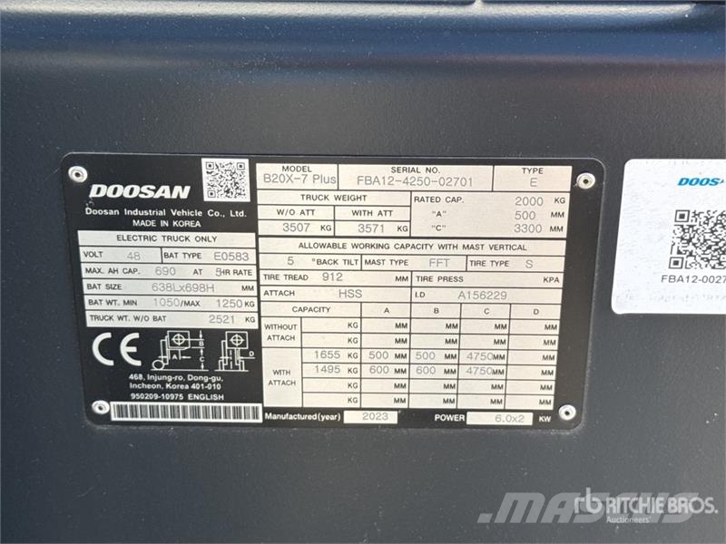 Doosan B20X-7 Plus 2000 kg Chariot Elevateur Electric For Electric forklifts