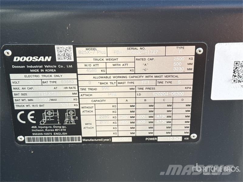 Doosan B25X-7 Plus 2500 kg Chariot Elevateur Electric For Electric forklifts