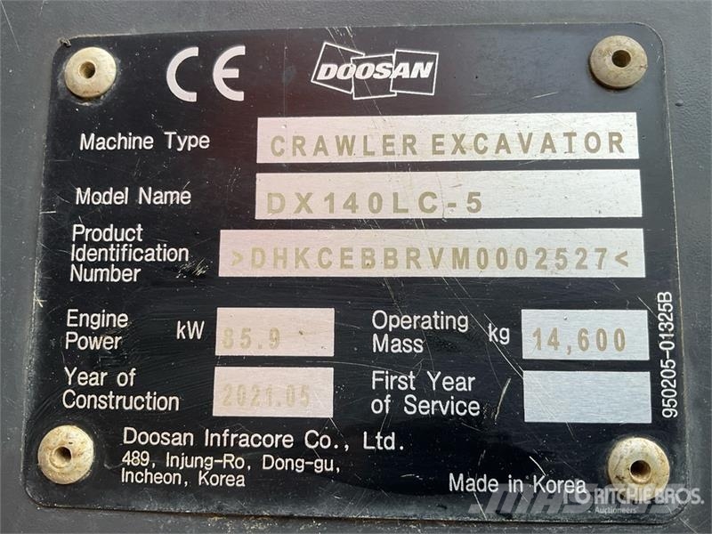 Doosan DX140LC-5 Tracked Excavator Crawler excavators