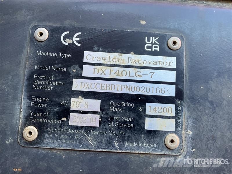 Doosan DX140LC-7 Tracked Excavator Crawler excavators